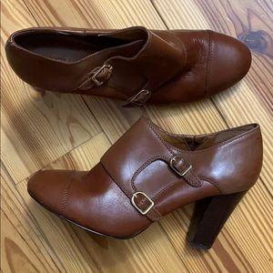 Buckle Detail Brown Leather Heels